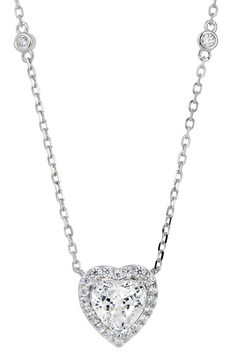 SAVVY CIE JEWELS Cubic Zirconia Heart Halo Pendant Necklace, Main, color, White