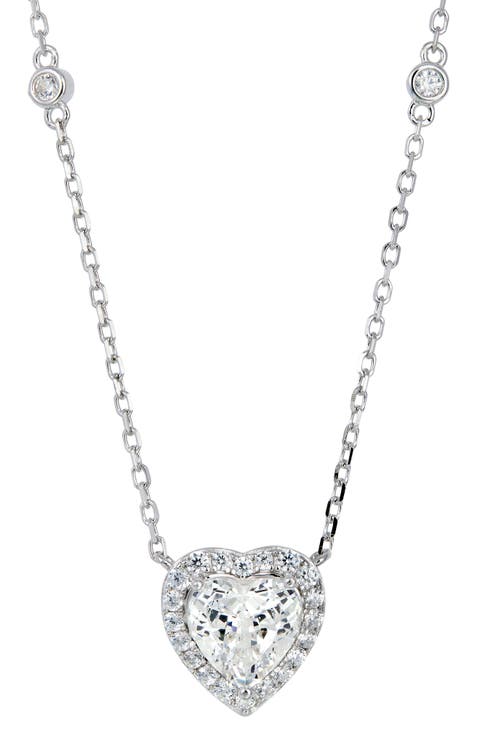Cubic Zirconia Heart Halo Pendant Necklace