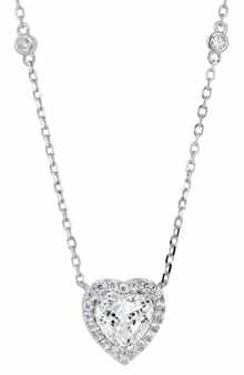 SAVVY CIE JEWELS Cubic Zirconia Heart Halo Pendant Necklace