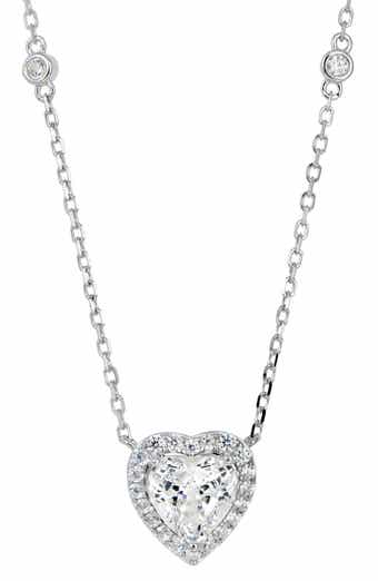 Cubic Zirconia Heart Halo Pendant Necklace