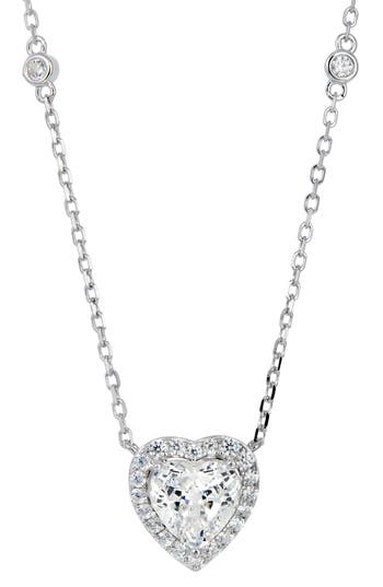 Savvy Cie Jewels Cubic Zirconia Heart Halo Pendant Necklace In Metallic