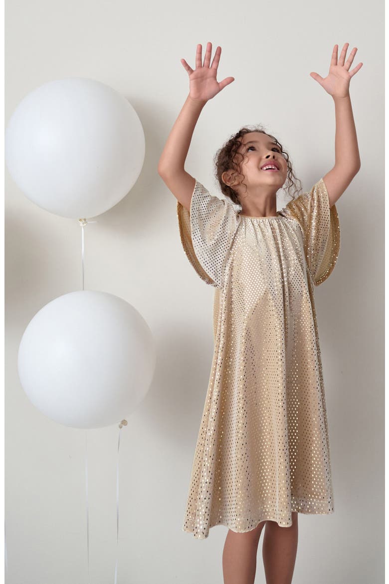 Kids' Metallic Dot Velvet Dress, Alternate, color, YELLOW