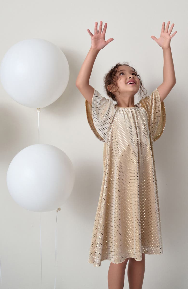 NEXT Kids' Metallic Dot Velvet Dress, Alternate, color, Yellow