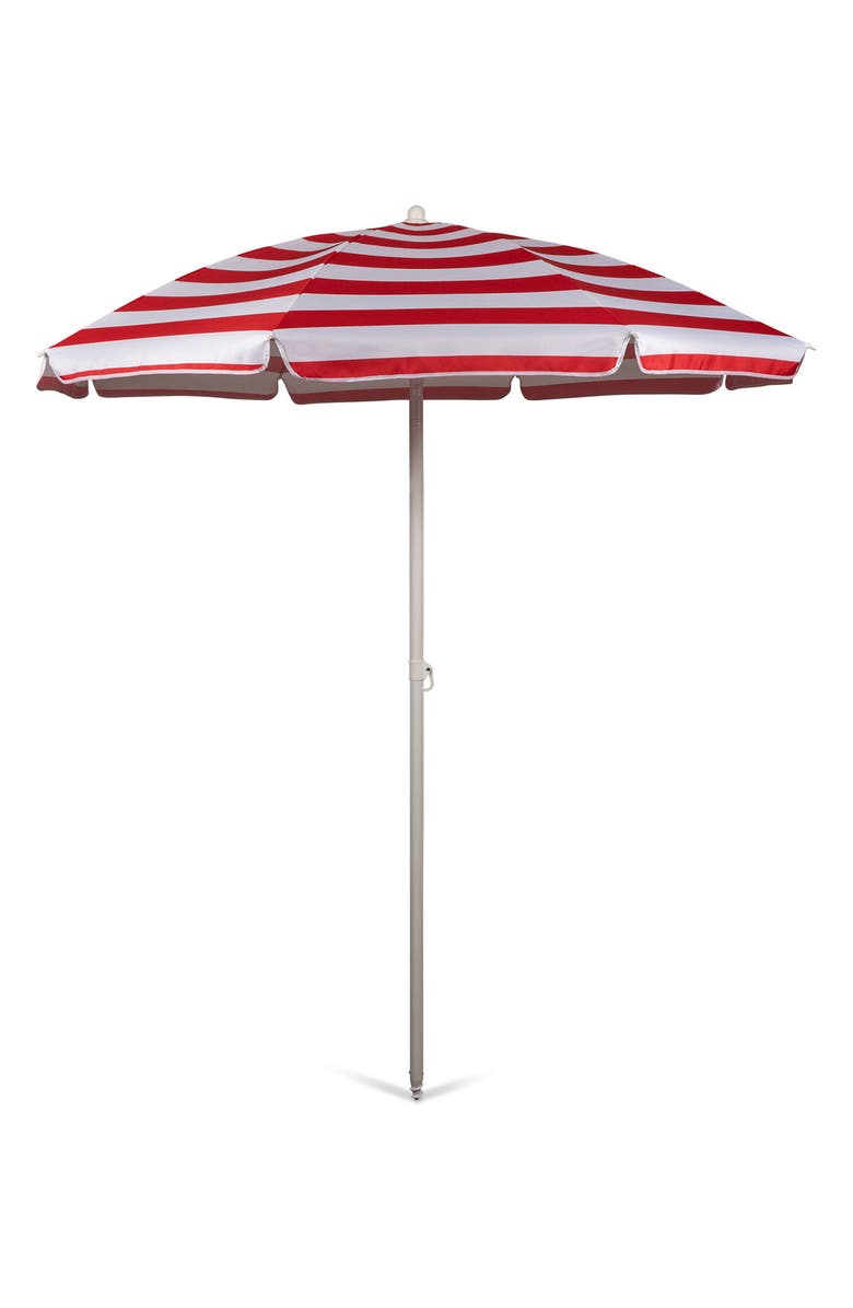 Picnic Time Red Cabana Stripe Portable Beach Umbrella, Main, color, Red