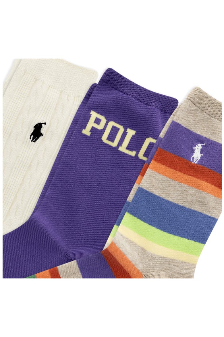 Assorted 3-Pack Crew Socks, Alternate, color, WHITE/ PURPLE/ GREY ASSORTED