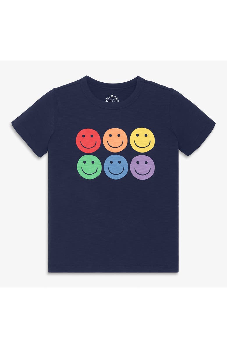 Primary Kids Rainbow Happy Faces Tee, Main, color, Navy