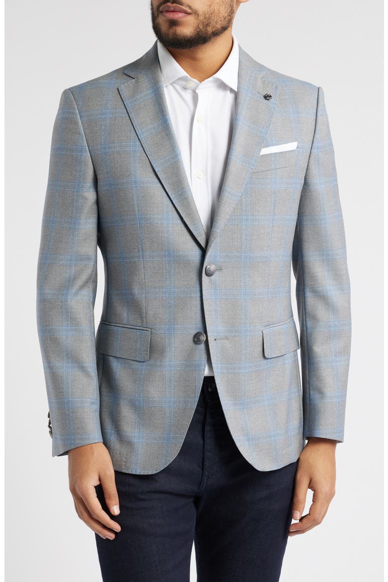 Hutson Slim Fit Windowpane Check Wool Sport Coat, Main, color, SILVER GREY