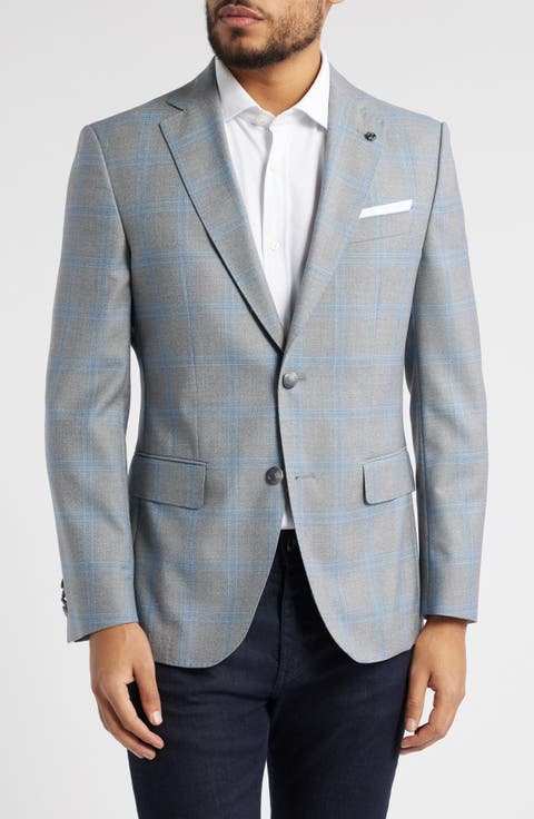 Hutson Slim Fit Windowpane Check Wool Sport Coat