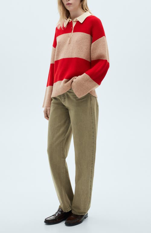 Mango Striped Polo-neck Sweater Red In Red