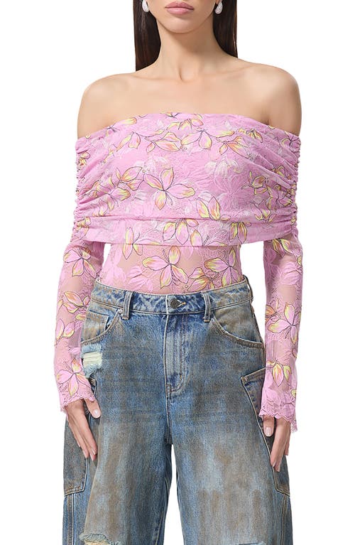 AFRM AFRM LENNOX RUCHED OFF THE SHOULDER LACE BODYSUIT