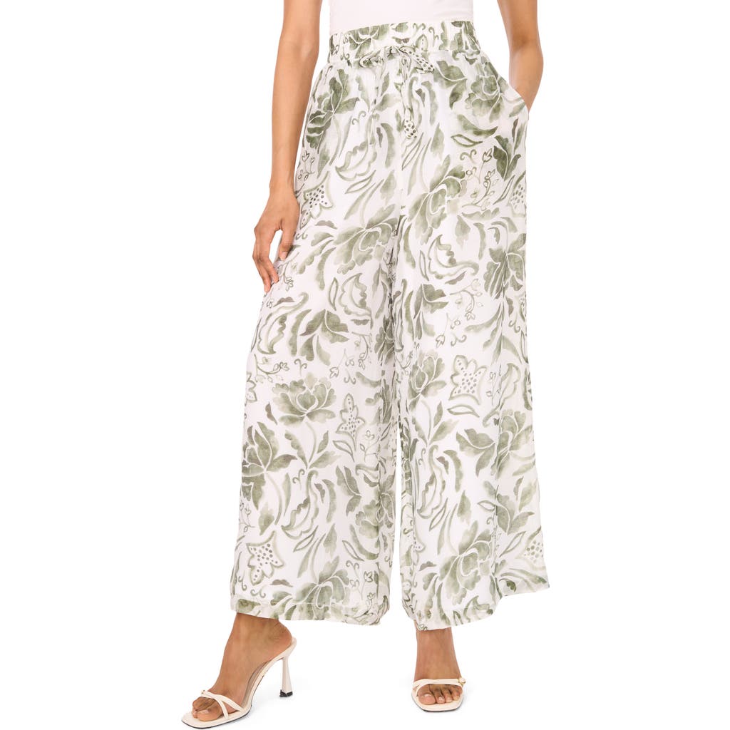 Shop Vince Camuto Print Wide Leg Pants In Olive Mist