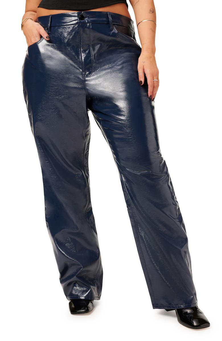 Good American Good '90s Vinyl Straight Leg Pants, Main, color, Twilight001