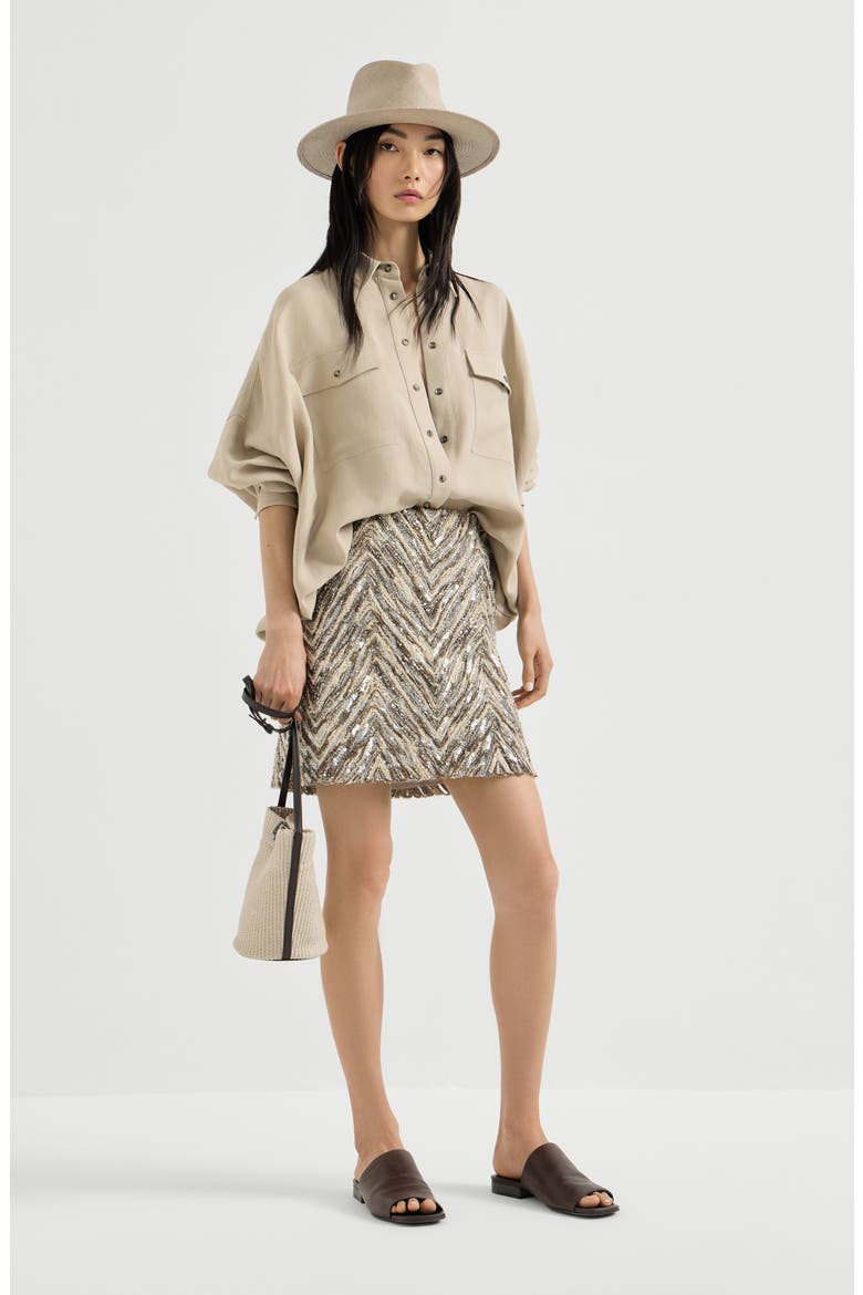 Dazzling chevron embroidery mini skirt, Alternate, color, Brown