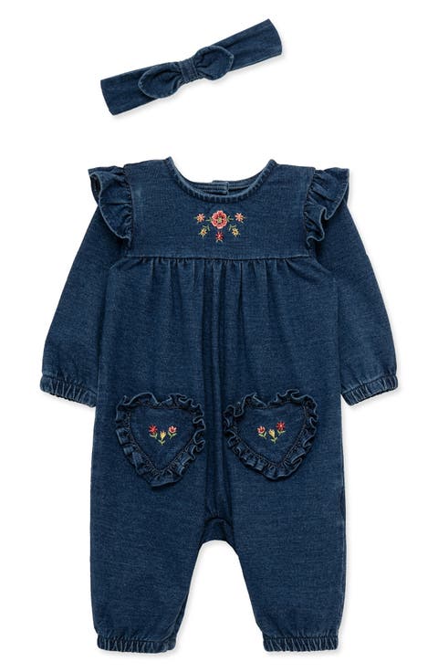 Kids' Blossom Embroidered Coverall and Headband Set