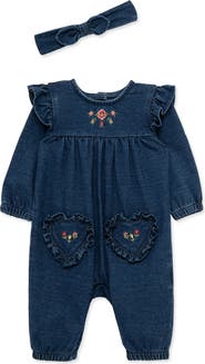 Little Me Kids' Blossom Embroidered Coverall and Headband Set