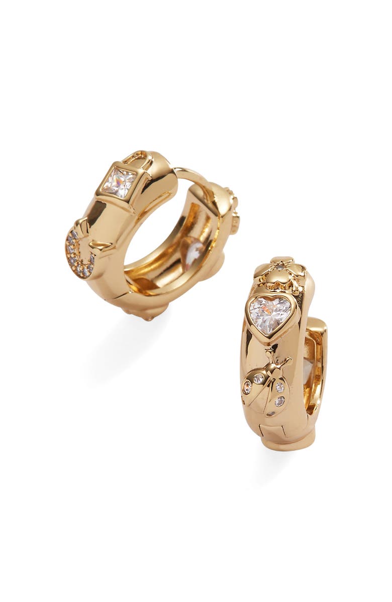 Alex and Ani Love Luck Huggie Earrings, Main, color, Gold