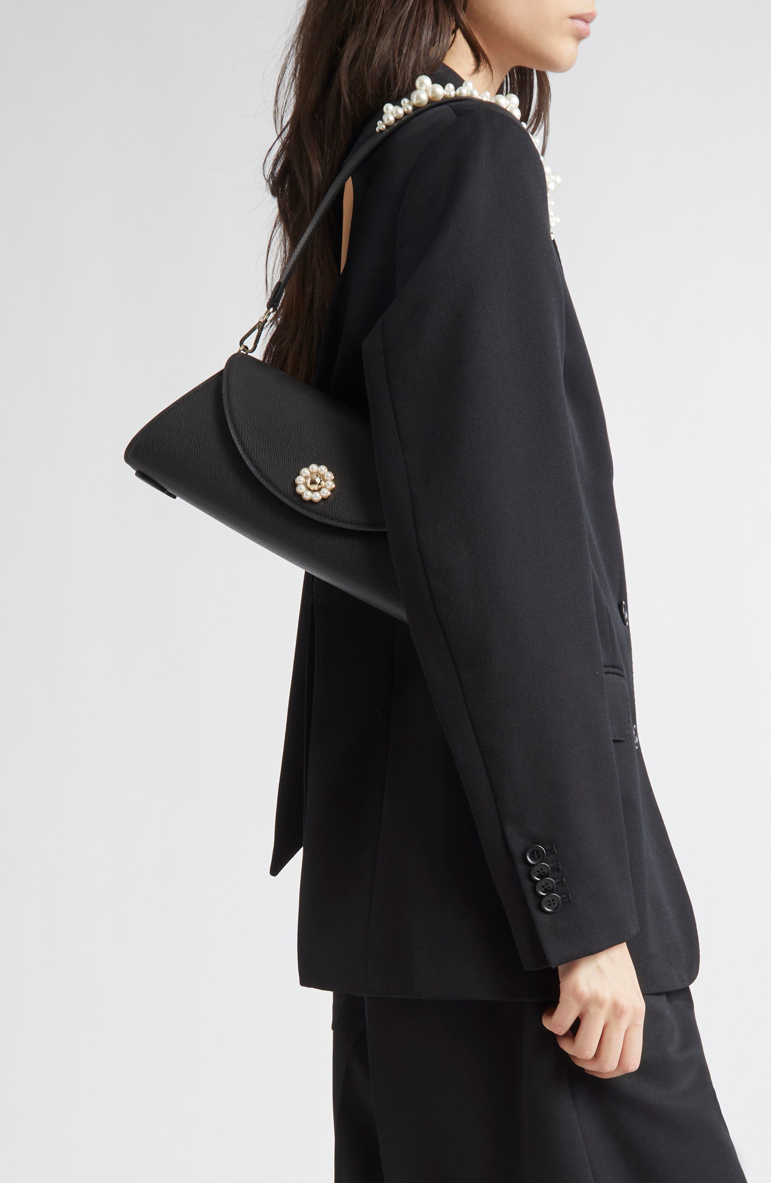 Simone Rocha Pochette Valentine Leather Shoulder Bag, Alternate, color, Black/ Pearl