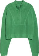 STAUD Hampton Crop Half-Zip Cashmere Sweater