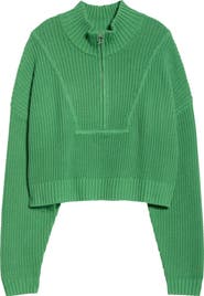 STAUD Hampton Crop Half-Zip Cashmere Sweater