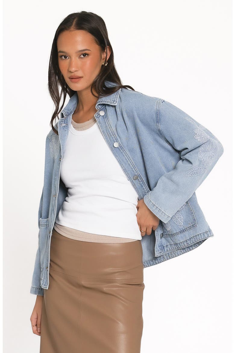 Mora Embroidered Denim Shacket, Alternate, color, LIGHT WASH