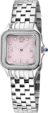 GEVRIL Milan Rose Quartz Diamond Bracelet Watch, 27.5mm