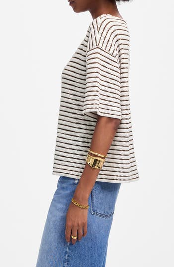 Stripe Embroidered Boxy Knit T-Shirt
