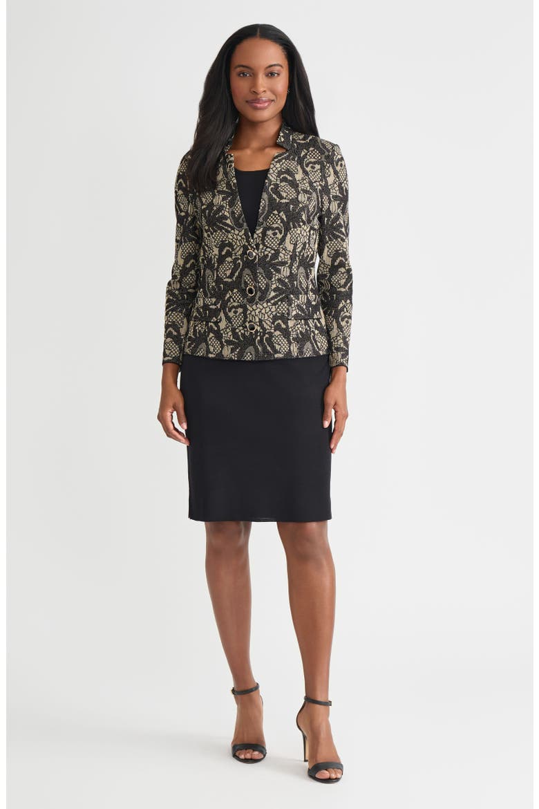 Tailored Floral Lurex Knit Jacket, Alternate, color, Black/Biscotti/Gold