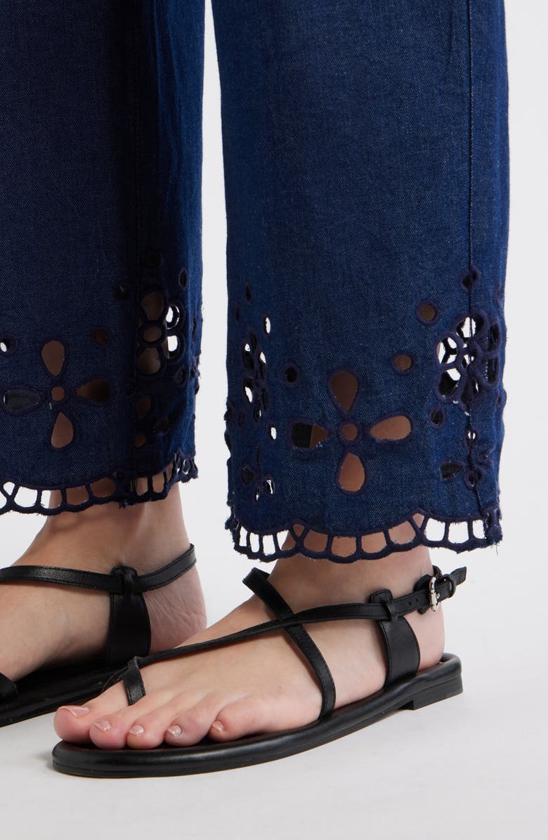 Madewell Eyelet Denim Pull-On Pants, Alternate, color, Marfield Wash