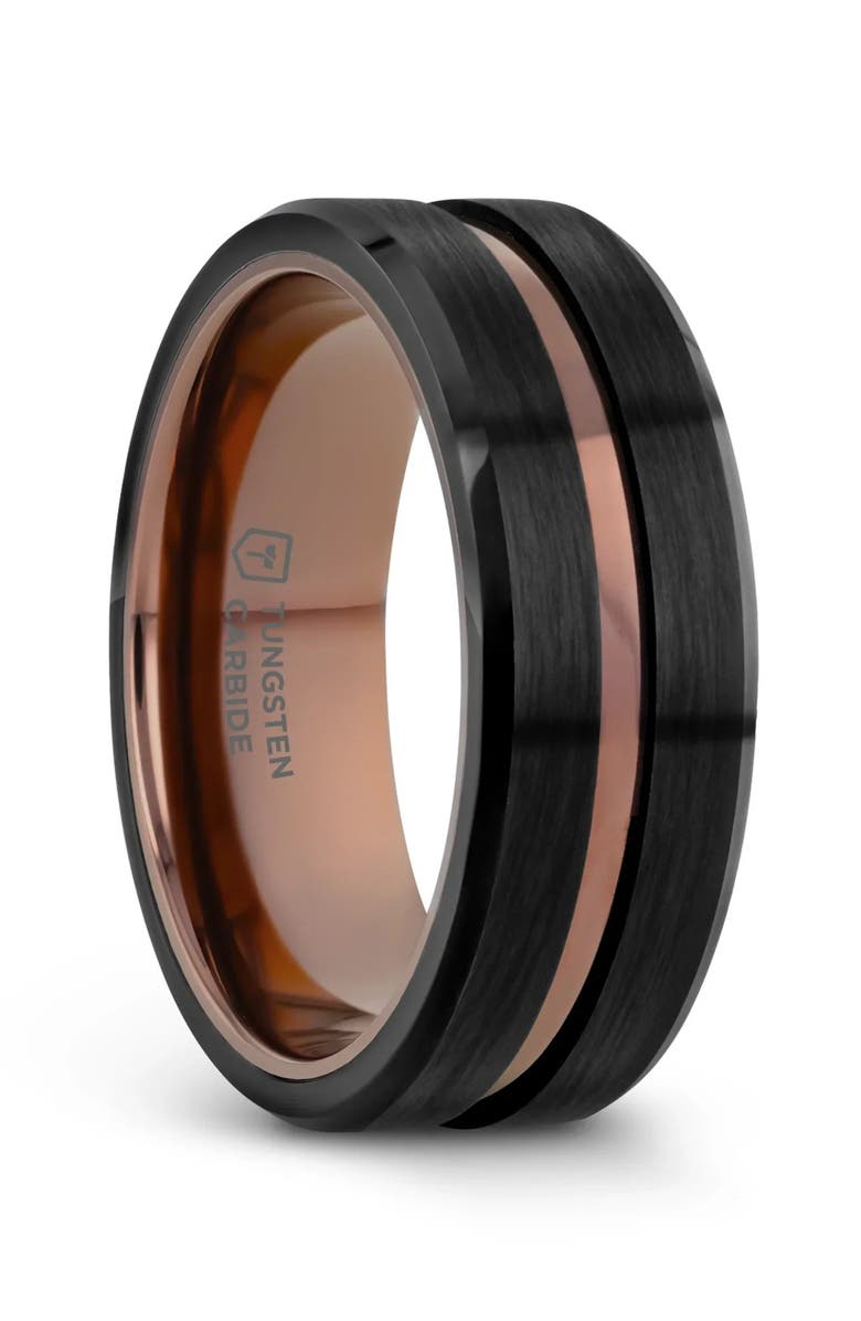 Larson Jewelers Nevan Flat Brushed Tungsten Wedding Band, Main, color, Black / Espresso