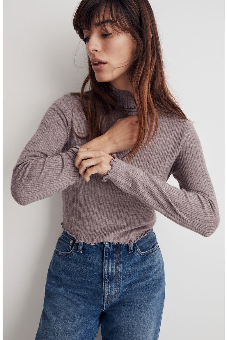 Ribbed Long Sleeve Turtleneck Crop Top, Alternate, color, CHOCOLATE RAISIN