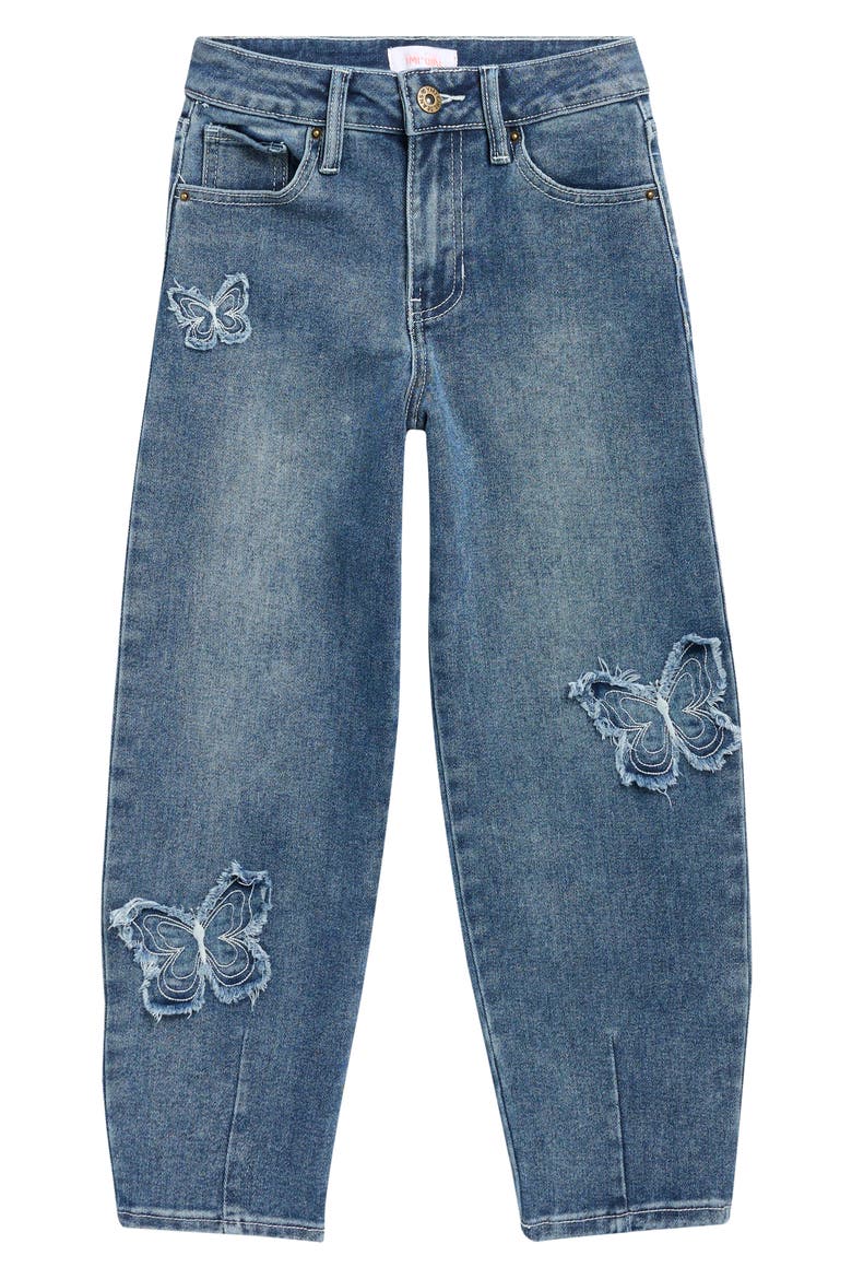 Kids' Heart Patch Barrel Leg Jeans, Main, color, LIGHT BLUE