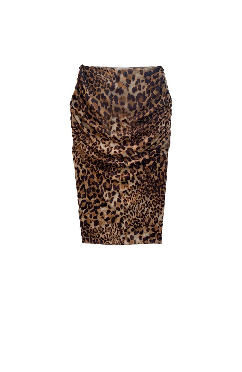 BAACAL Deana Ruched Leopard Mesh Skirt, Main, color, 