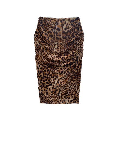 Deana Ruched Leopard Mesh Skirt