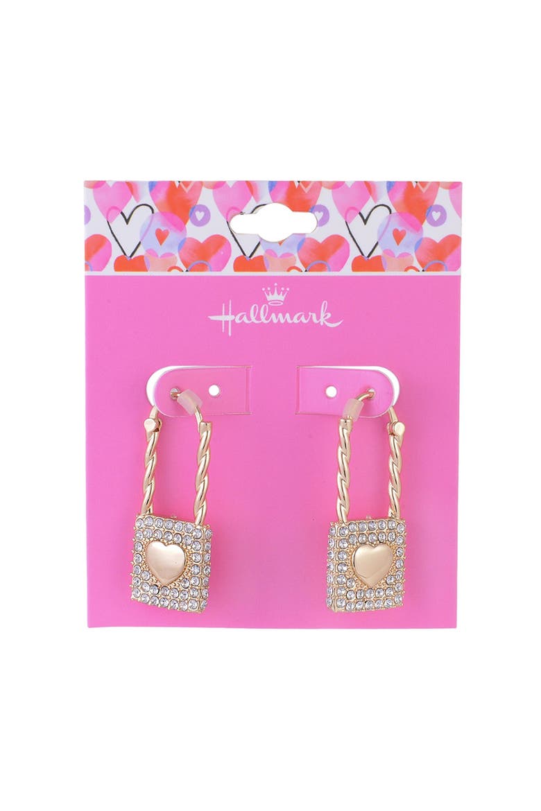 Heart & Stone Lock Earrings, Alternate, color, Gold