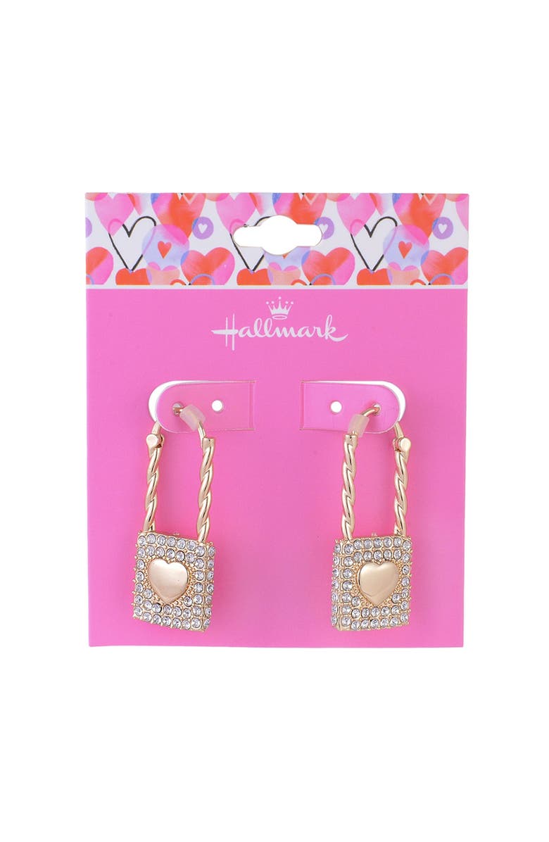 Hallmark Heart & Stone Lock Earrings, Alternate, color, Gold