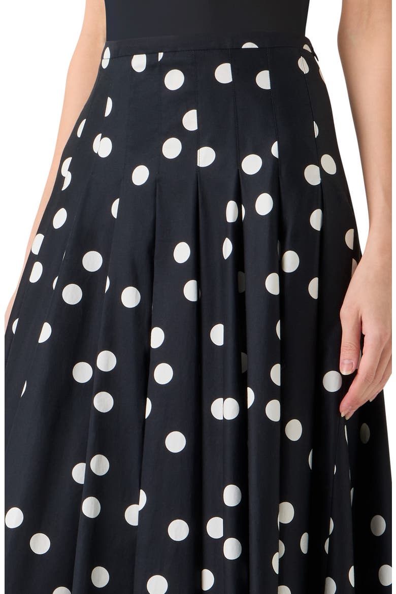 Pleated Polka Dot Cotton Sateen Midi Skirt, Alternate, color, BLACK-CREAM