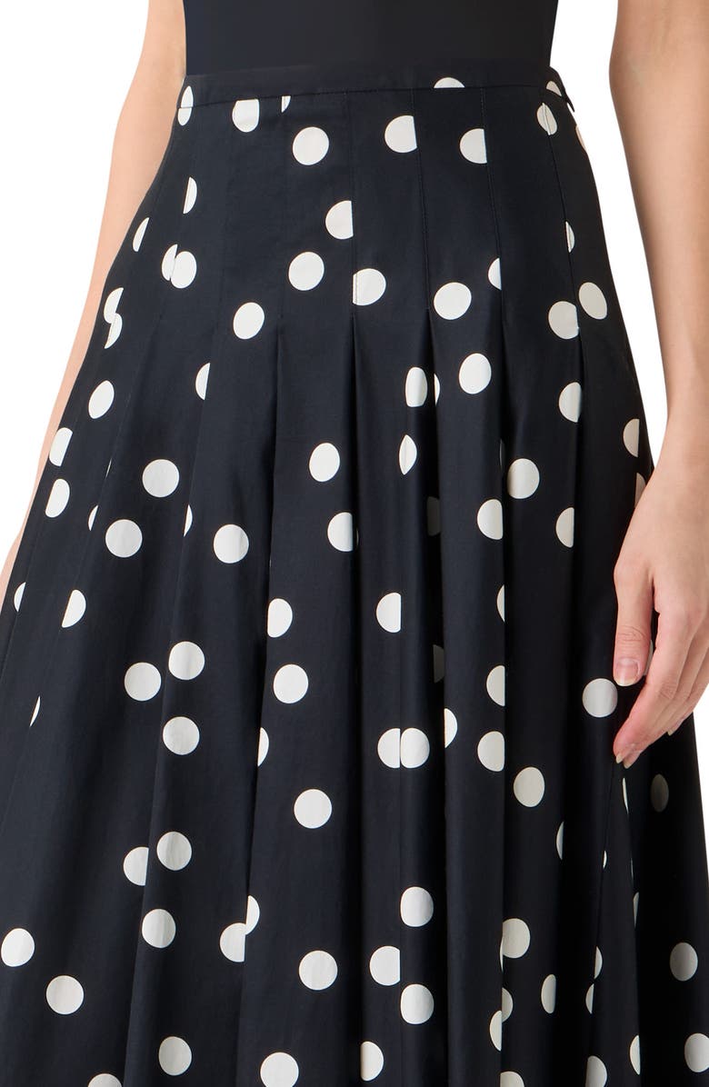 Akris punto Pleated Polka Dot Cotton Sateen Midi Skirt, Alternate, color, Black-Cream