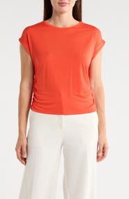 T Tahari Cuffed Short Sleeve Ruched T-Shirt