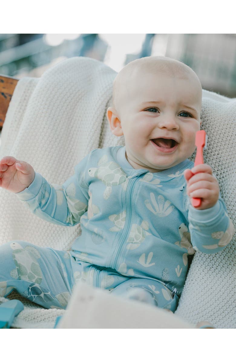 Deux par Deux Organic Cotton Jersey Turtle Print One-Piece Pyjama, Alternate, color, Blue Turtle Print