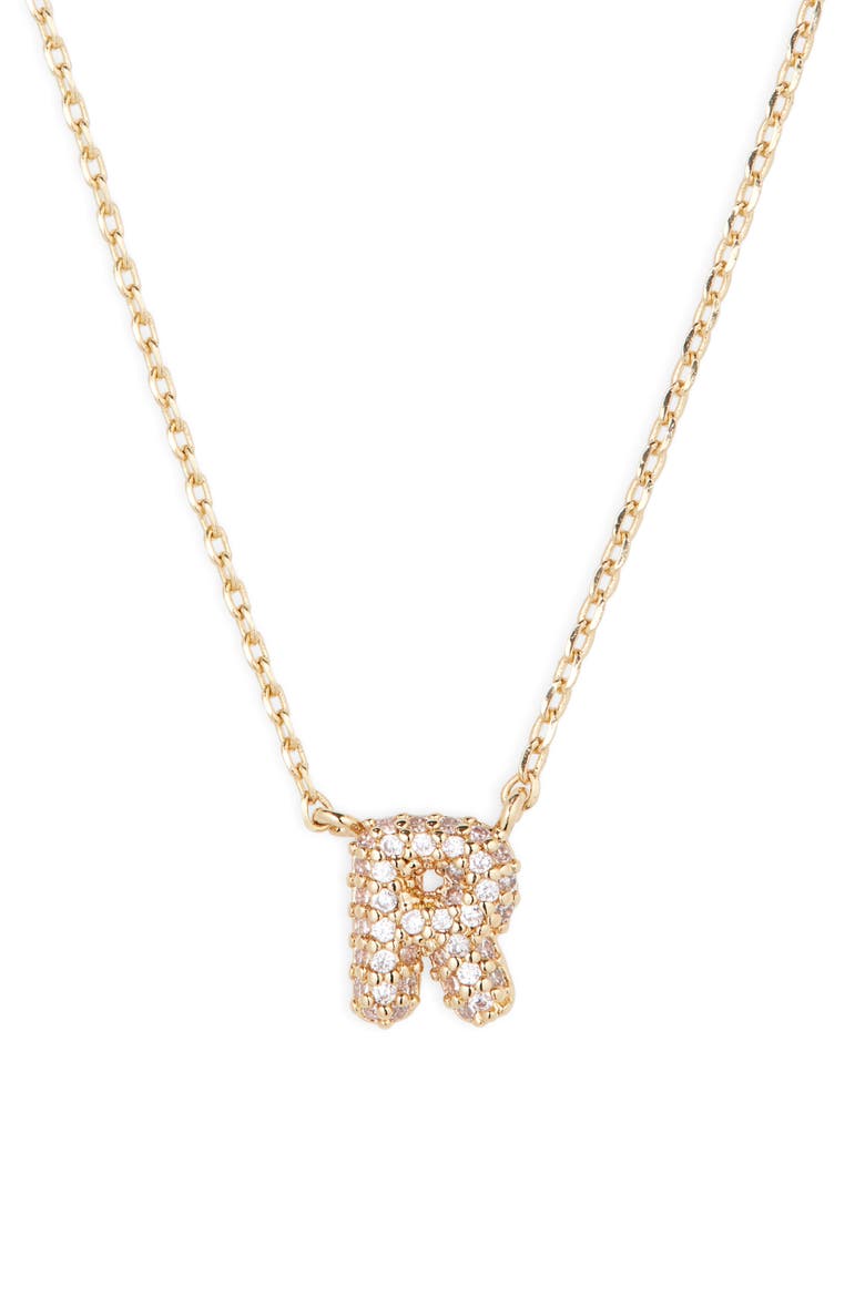 Pavé Crystal Initial Necklace, Main, color, R- 14K GOLD DIPPED