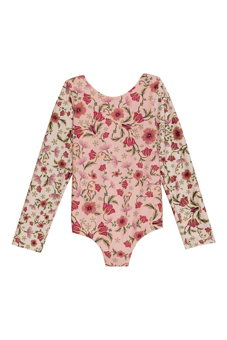 Kids' Honey Aura Long Sleeve One-Piece Rashguard Swimsuit, Main, color, PINK