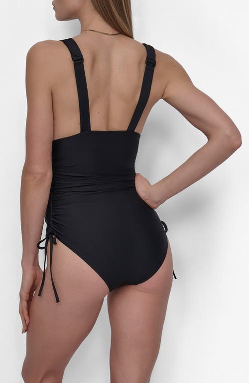 Dkny Plunge Neck Side Ruched One-piece Swimsuit In Black