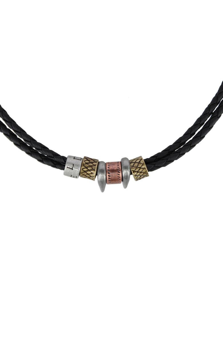 Trafalgar Nasher Vegan Leather Beaded Necklace, Alternate, color, Black