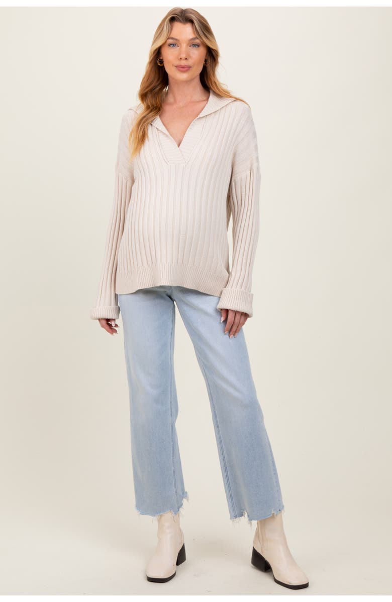 PinkBlush Distressed Hem Slim Wide Leg Maternity Jeans, Main, color, Light Blue