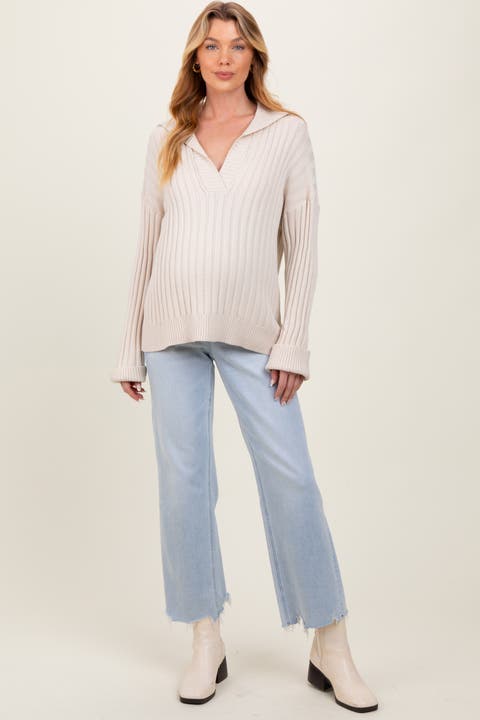 Distressed Hem Slim Wide Leg Maternity Jeans