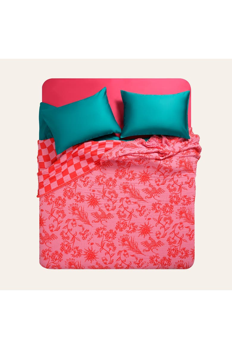 Costa Fringed Jacquard 102.5" x 94.5" Statement Bedding, Alternate, color, Pink