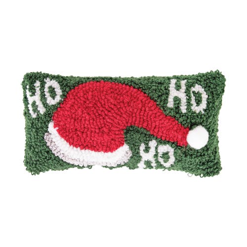 C&F Home "Ho, Ho, Ho" Santa Hat Hooked Petite Accent Pillow, 6" x 12" in Green  product