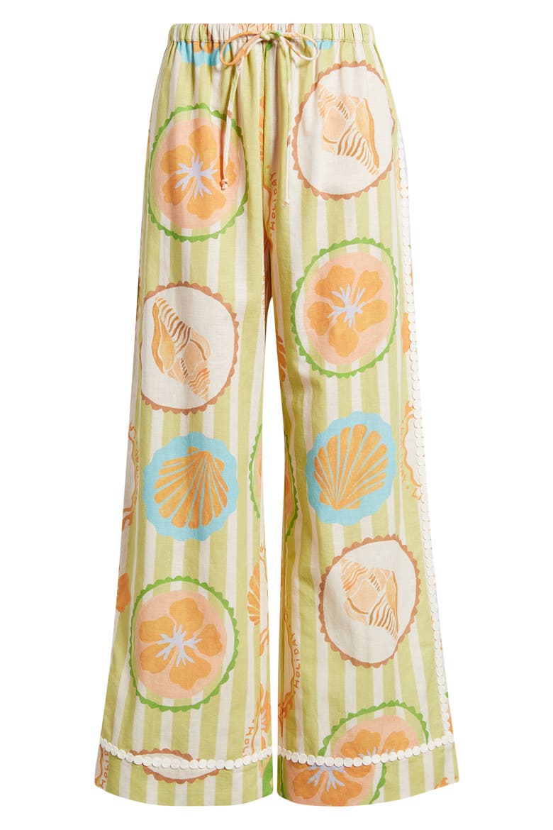 Fiorella Print Linen & Cotton Pants, Alternate, color, SAGE GREEN