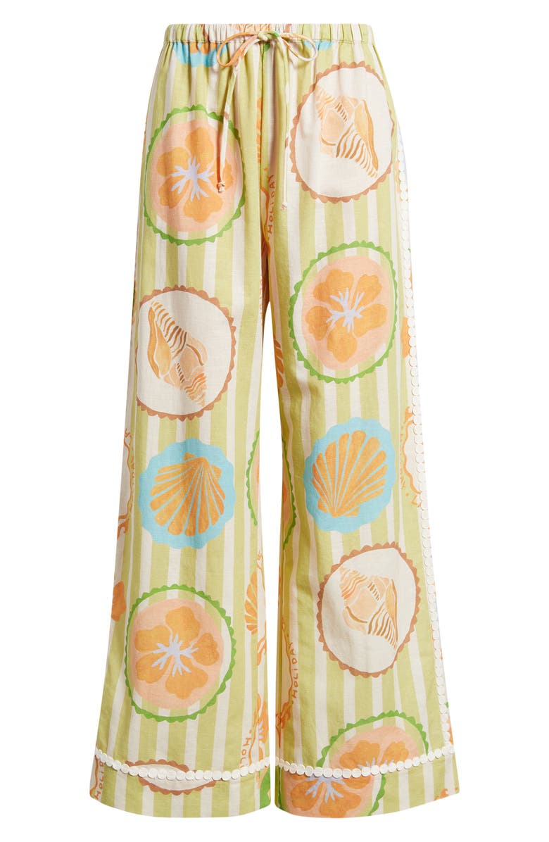 A.REN Fiorella Print Linen & Cotton Pants, Main, color, Sage Green