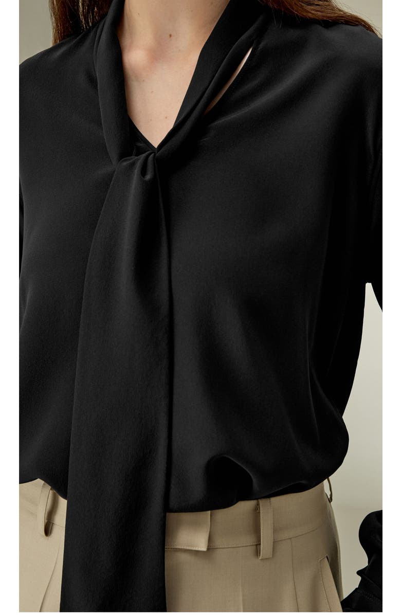 Lilysilk Silk Bowtie Blouse, Alternate, color, Black